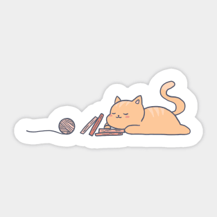 Sleepy Study Orange Cat With a Ball of Yarn Sticker